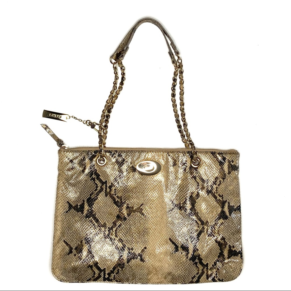 Dkny Python Print Leather And Chain Shoulder Bag - image 1